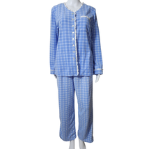 EILEEN WEST Two Piece Medium Pajama Set Cropped Bottom Fleece Blue White... - $26.78