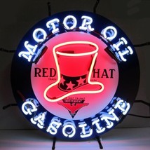 Red Hat Motor Oil Gasoline Handmade Neon Sign 24&quot;x24&quot; - £346.00 GBP