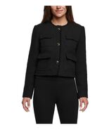 Express Womens Blazer Black Boucle Fully Lined Pockets Fringed Collar Hem - $97.59 CAD