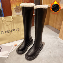 New Women Winter Knee High Boots Female PU Leather Chunky Heels Shoes Ladies Zip - £55.24 GBP