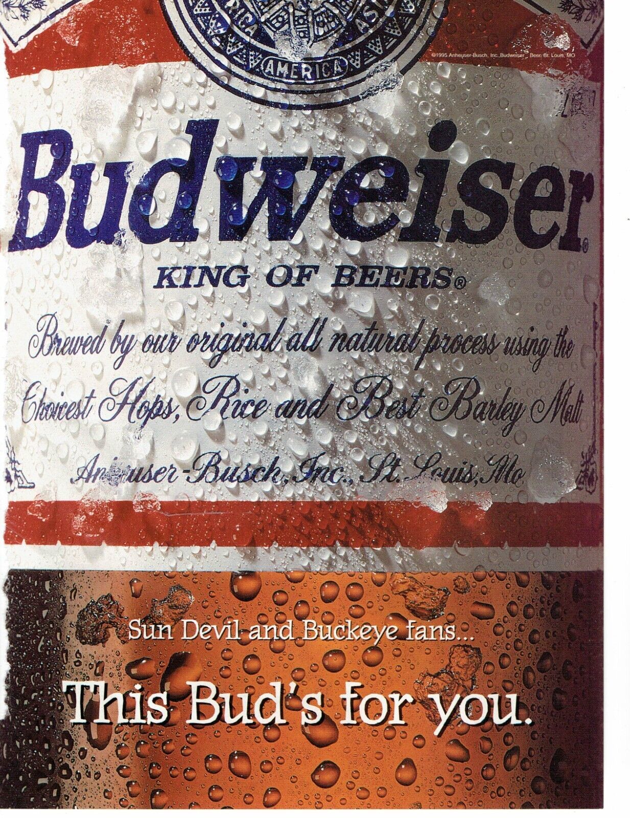 1996 Budweiser Beer Print Ad Vintage This Bud's For you 8.5" x 11" - $19.31