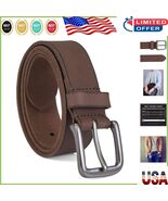 Men&#39;s 35mm Genuine Leather Belt with Antique Buckle – Dark Brown, Size 32 - $55.93 CAD