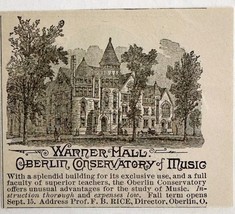 Warner Hall Oberlin Conservatory 1885 Advertisement Victorian Music ADBN... - $19.99