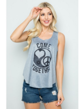 Come Together Print Tank Top Gray T Shirt Print Casual Light Weight Tee Women&#39;s - £14.93 GBP