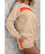 Apricot Striped Accent Pullover and Shorts Two Piece Casual Set - $727.38 MXN