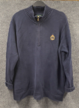 VTG Lauren Ralph Lauren with Crest Sweater Mens 1X Navy Blue Cotton 1/4 Zip - £31.11 GBP
