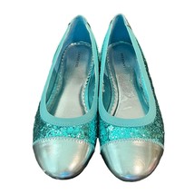Lands&#39; End Teal Turquoise Blue Sparkly Ballet Flats Shoes Sz 2 Big Girls - £13.81 GBP