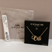 New Coach Signature C  Enamel Necklace Gold Black C9446 J3 - $94.04