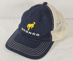 BRONCO District Mesh Back Trucker Hat Snapback Navy Tan Bucking Bronco - $7.99