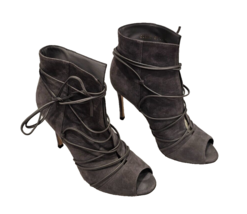Gianvito Rossi Ellie Gray Suede Open Toe Booties With Ties - Nwob - Size 37 1/2 - £387.68 GBP