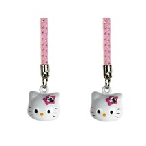SET OF 2 HELLO KITTY BRASS BELL CHARMS Pink White Craft Mobile Cell Phon... - $8.95