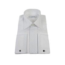 Men CEREMONIA Formal Tux Cotton Shirt Slim Fit Turkey #JKF 13 White Checker image 2