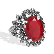 Fashion Tibetan Silver Red Stone Ring For Women Crystal Flowers Ethnic Wedding B - £6.27 GBP