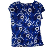 Hilary Radley Womens Floral Print Short Sleeve V-Neck Top Size Small, Navy Blue - £22.31 GBP