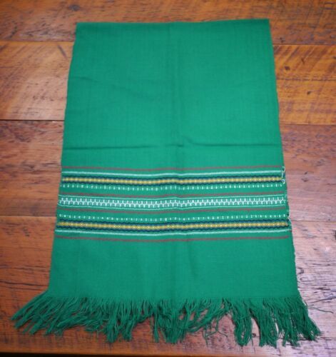 Primary image for Vintage Ethnic Wool Blend Green Colorful Warm Winter Scarf w/ Fringe