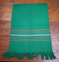 Vintage Ethnic Wool Blend Green Colorful Warm Winter Scarf w/ Fringe - £15.56 GBP