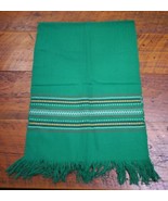 Vintage Ethnic Wool Blend Green Colorful Warm Winter Scarf w/ Fringe - £15.63 GBP