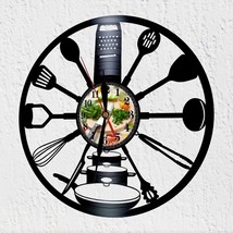 kitchen clock vinyl record wall decor spoon knife pan - $54.00