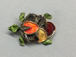 Vintage Enamel Colorful Turtle Pin Gold Color Underneath 2 In Long - $7.66