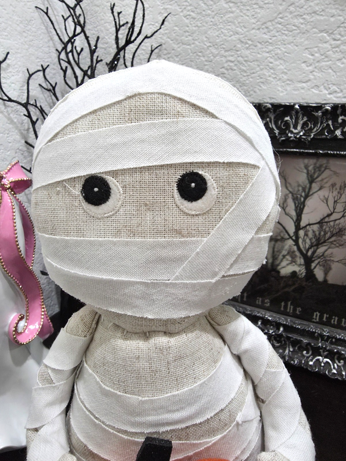 Halloween Mummy Holding Decorative Pumkin Pillow or Tabletop Decor NEW Item image 2