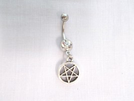 SATANIC OCCULT INVERTED PENTAGRAM STAR RITUAL CHARM ON CLEAR CZ 14g BELL... - $4.99