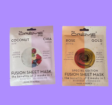 Lot Of 2 The Crème Shop Fusion Sheet Mask-1 coconut/chia &amp; 1 watermelon/kombucha - £9.35 GBP