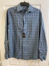 Tasso Elba Men&#39;s Cotton Ogesso Plaid Shirt, Navy Combo-Size Small - £14.13 GBP