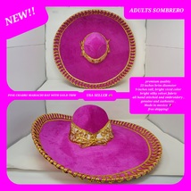 adults plain pink  with gold colors mexican charro sombrero MARIACHI HAT  - £78.63 GBP