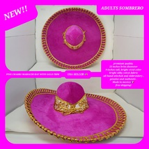 adults plain pink  with gold colors mexican charro sombrero MARIACHI HAT  - £78.35 GBP