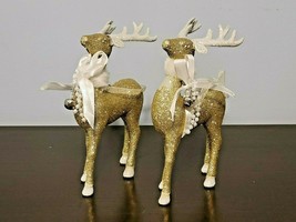 Set of 2 Gold &amp; Silver Hard Plastic Sparkle Buck Reindeer Holiday Decor - £11.83 GBP