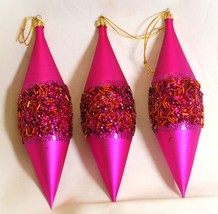 Christmas Tree Pink Plastic Teardrop Ornament Embellished Set 3 2012 Hobby Lobby - £11.86 GBP