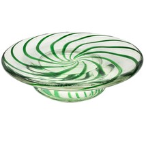 Decorative Art Glass Footed Dish 6.5 inch Clear Green Swirl Vintage EUC - £15.01 GBP