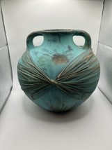 Pottery Turquoise and Gold VASE MED  Pot , Rough Textured VERY PRETTY SE... - $28.04