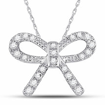 10k White Gold Womens Round Diamond Knot Bow Pendant Necklace 1/10 Cttw - £102.18 GBP