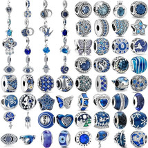 925 Silver Plated Blue Series Butterfly Leaf Glass Clip Evil Eyes Dangle Charms - £10.44 GBP