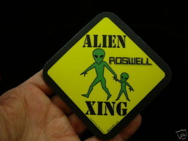 #A-252 Alien crossing caution sign COASTER Aliens Roswell Wow - $6.79
