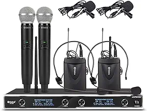 Audio Uhf 4-Channel Wireless Microphone System With 4 Cordless Mics, Hom... - $294.99