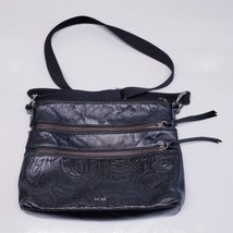 The Sak Reseda Black Floral Leaf Embossed Leather Shoulder Crossbody Bag... - $25.63