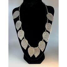Silver Colored Vintage Filigree Leaf Necklace - $35.64