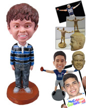 Personalized Bobblehead Playful Boy In Long-Sleeved T-Shirt And Jeans - Parents  - £67.94 GBP
