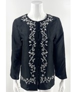 VTG Bob Mackie Silk Top Sz 4 Petite Black White Floral Embroidered Blouse - £26.82 GBP