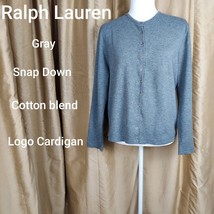 Ralph Lauren Gray Snap Down Cotton Blend Logo Cardigan Size L - £14.16 GBP