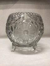 EAPG Large Footed Rose Bowl 7&quot; daisy button Hobbs antique vtg Etched Panels - £55.38 GBP