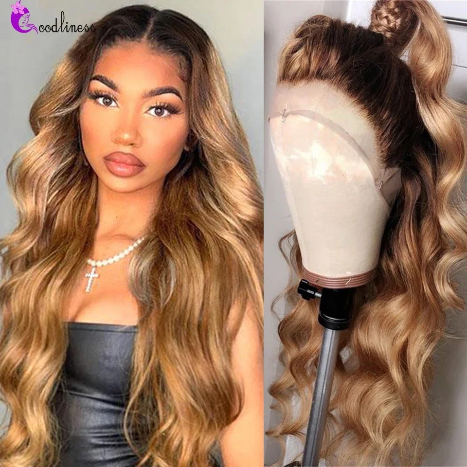Ombre Body Wave 13x4 HD Lace Frontal Human Hair Wig For Women Honey Blon - £76.98 GBP+