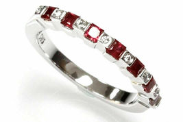  1.25ct Princess Cut Red Ruby &amp; Diamond 14k White Gold Over Stackable Band Ring - £71.74 GBP