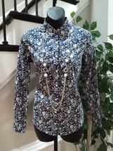 Liberty For J.CREW Women&#39;s Navy Floral Cotton Collared Button Down Shirt Size 2 - £29.97 GBP