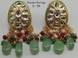 Indian Kundan Earrings Tops Bridal Beads Meena Gift Punjabi Muslim Jewelry Set8 - $20.54
