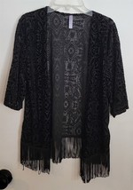Womens XS Xhilaration Black Velvet Floral Print Open Cardigan Overshirt - £14.81 GBP
