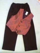 Fathers Day Size 7 red plaid vest  black suit pants 2 piece set formal dress  - £16.41 GBP