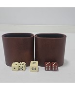 Vtg Backgammon Dice Set Brown and White and 2 Faux Leather Felt Lined Cups - €11,21 EUR